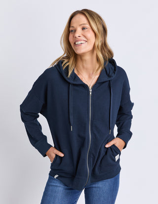Beachy Long Sleeve Zip Hoodie - Navy