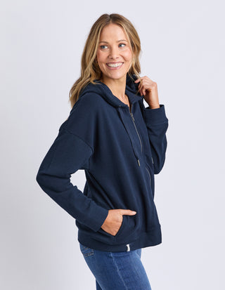 Beachy Long Sleeve Zip Hoodie - Navy