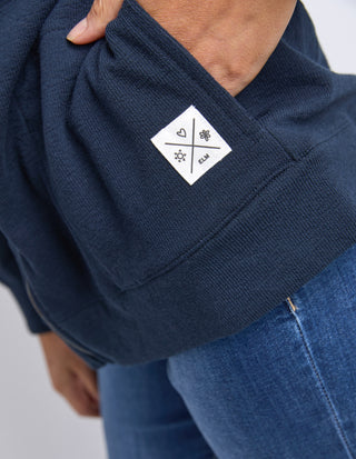 Beachy Long Sleeve Zip Hoodie - Navy