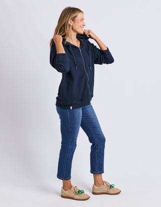 Beachy Long Sleeve Zip Hoodie - Navy