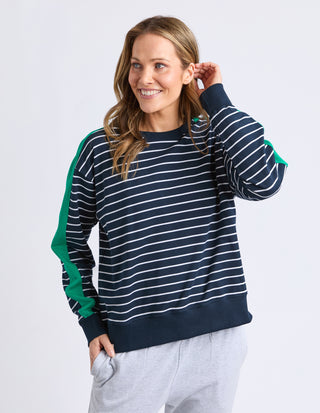 Sloane Crew - Navy/White Stripe With Turquoise Trim