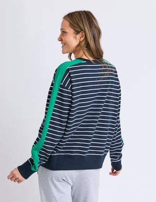 Sloane Crew - Navy/White Stripe With Turquoise Trim