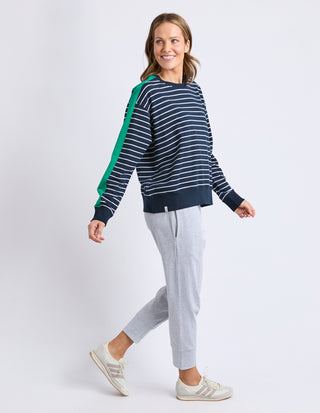 Sloane Crew - Navy/White Stripe With Turquoise Trim