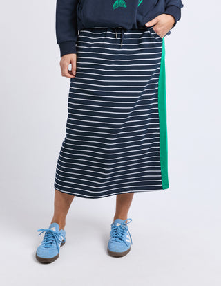 Sloane Skirt - Navy/White Stripe with Turquoise Trim