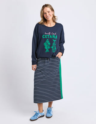 Sloane Skirt - Navy/White Stripe with Turquoise Trim