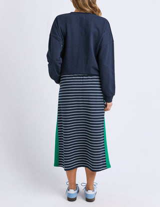 Sloane Skirt - Navy/White Stripe with Turquoise Trim