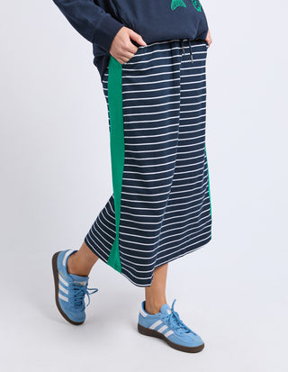 Sloane Skirt - Navy/White Stripe with Turquoise Trim