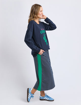 Sloane Skirt - Navy/White Stripe with Turquoise Trim