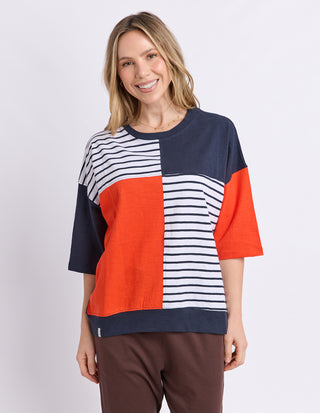 Fig Sweater - Navy/Tangello/White