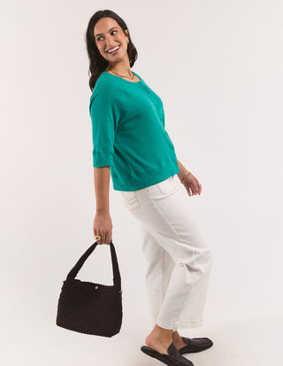 Elm Yvette Short Sleeve Cardigan Irish Green Full length front | AAAG