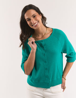 Elm Yvette Short Sleeve Cardigan Irish Green Front view | AAAG