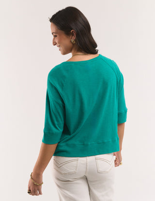 Elm Yvette Short Sleeve Cardigan Irish Green Side profile | AAAG