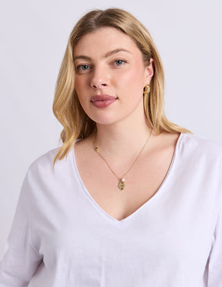 Pima Long Sleeved Vee Neck Tee - White