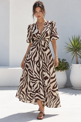 Twist Maxi Dress - Zebra Chocolate/White