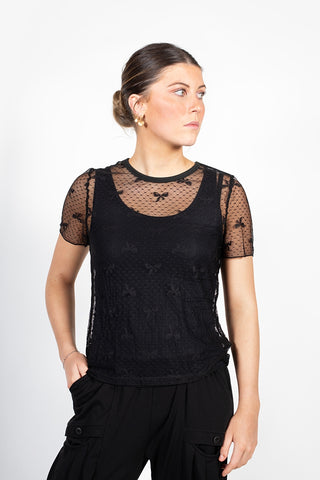 Bow Mesh Top - Black