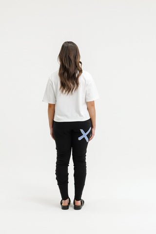 Homelee Apartment Pants Black with Hydrangea/White Cross, Front view | AAAG