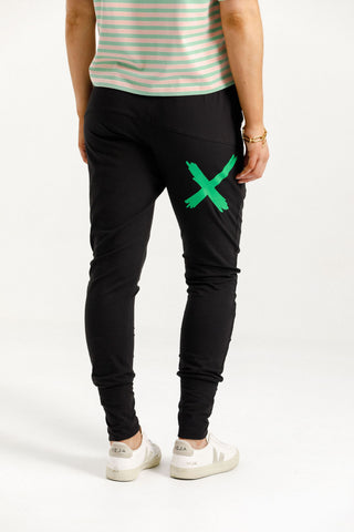 Apartment Pants - Black With Kelly Green Cross