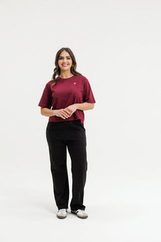 Avenue Apartment Pants - Black With Merlot Cross
