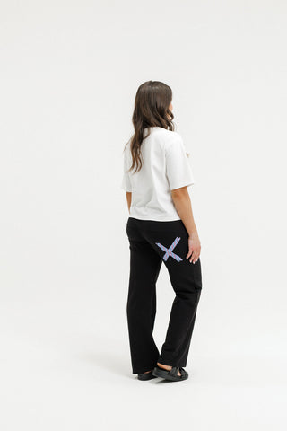 Avenue Apartment Pants - Black With Blue Haven Stripe cross