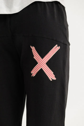 Avenue Apartment Pants - Black with Coral Stripe Cross