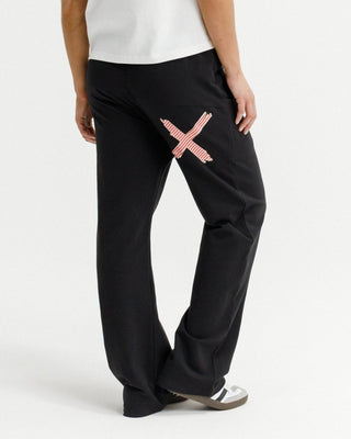 Avenue Apartment Pants - Black with Coral Stripe Cross
