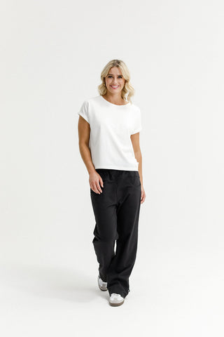 Avenue Apartment Pants - Black with Coral Stripe Cross