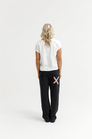 Avenue Apartment Pants - Black with Coral Stripe Cross