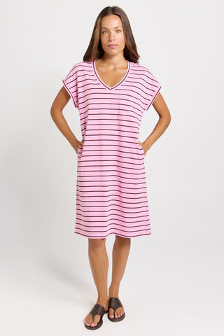 Zena T-Shirt Dress - Pink/Chocolate Stripe