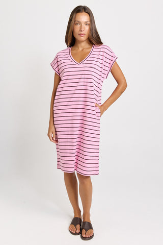 Zena T-Shirt Dress - Pink/Chocolate Stripe