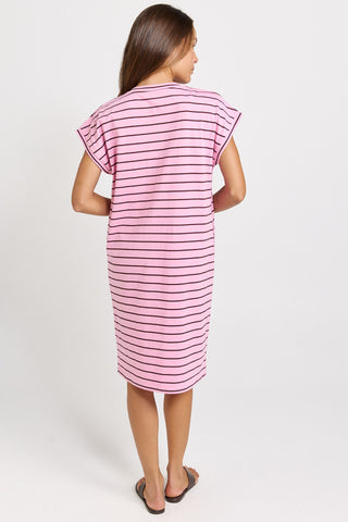 Zena T-Shirt Dress - Pink/Chocolate Stripe