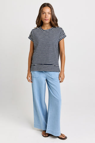 Betty Basics Shirley Short Sleeve Tee Navy Stripe, Side view | AAAG