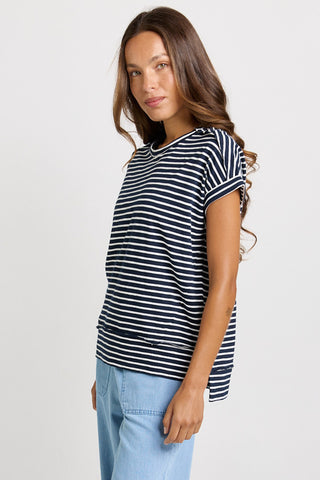 Betty Basics Shirley Short Sleeve Tee Navy Stripe, Back view | AAAG