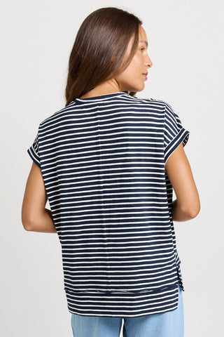 Betty Basics Shirley Short Sleeve Tee Navy Stripe, Detail | AAAG