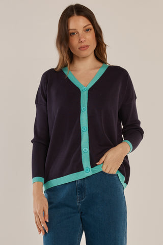 Hampton Cardigan - Navy/Green