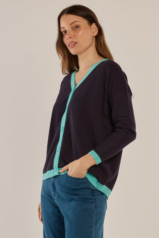 Hampton Cardigan - Navy/Green