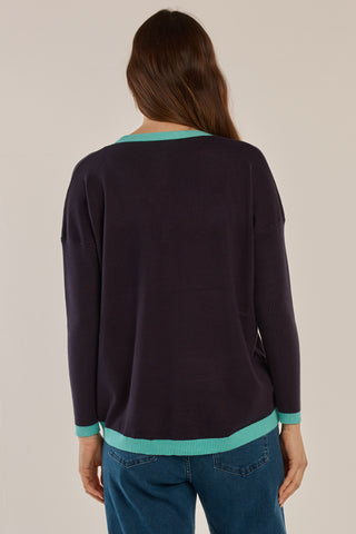 Hampton Cardigan - Navy/Green