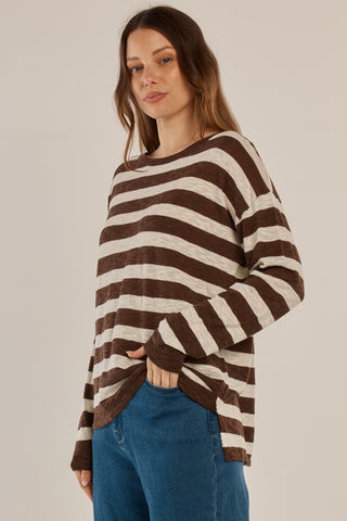Natasha Knit Top - Brown Stripe