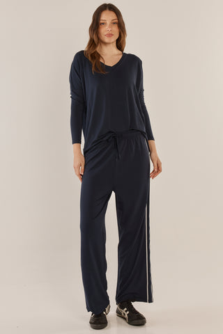Evelyn Wide Leg Joggers - Navy