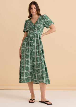 Dahlia Dress - Floral Tile Print