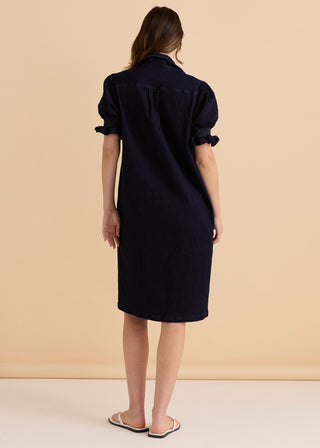 Scallop Denim Dress - Indigo Blue