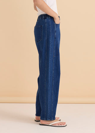 Barrel Leg Jean Joggers - Dusty Blue