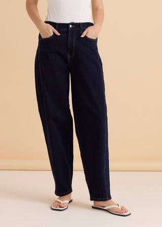 Barrel Leg Jean Joggers - Indigo Blue