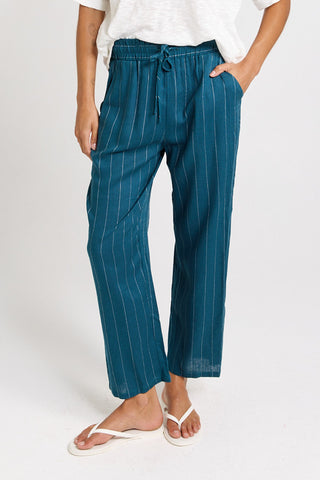 Palm Relax Pants - Teal-White Stripe