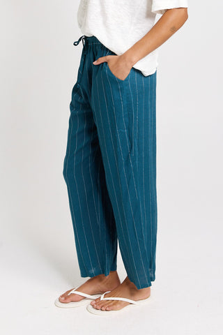 Palm Relax Pants - Teal-White Stripe