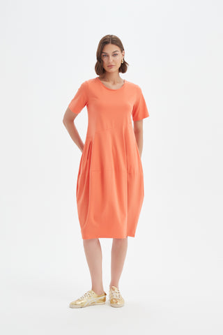 Short Sleeve Diagonal Seam Dress - Ember Orange