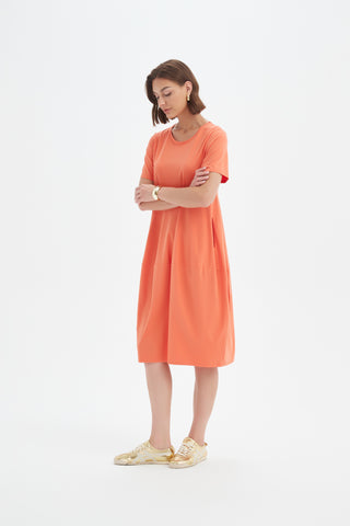 Short Sleeve Diagonal Seam Dress - Ember Orange