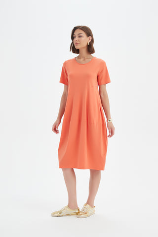 Short Sleeve Diagonal Seam Dress - Ember Orange