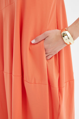 Short Sleeve Diagonal Seam Dress - Ember Orange