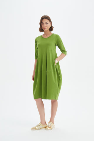 Elbow Length Sleeve Diagonal Seam Dress - Avocado Green