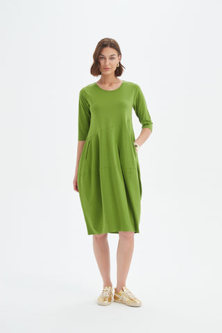 Elbow Length Sleeve Diagonal Seam Dress - Avocado Green